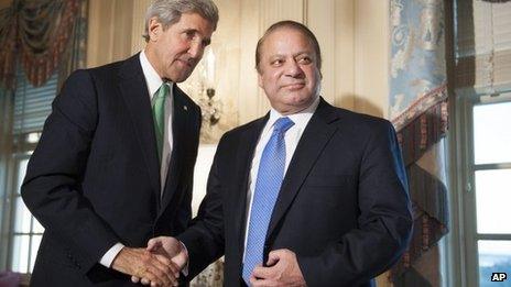 US Secretary of State John Kerry and Pakistani PM Nawaz Sharif in Washington. Photo: 20 October 2013