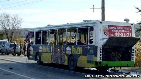 Damaged Russian bus in Volgograd, 21 Oct