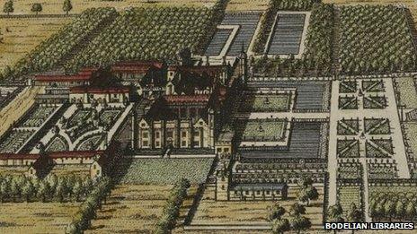 An image of Rycote Park created in 1707