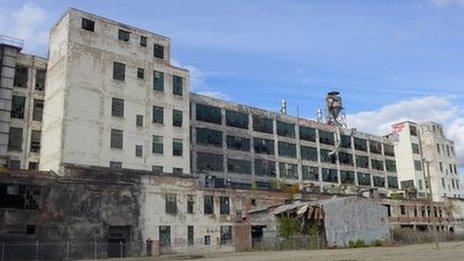 A Detroit paint factory is in a state of disrepair amidst the city's economic collapse