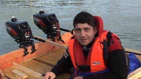 Dmitri Galitzine in his pumpkin boat