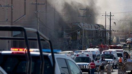Smoke billows from sweet factory in Ciudad Juarez, Mexico. 24 Oct 2013