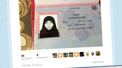 Screengrab from Twitter purporting to show an image of Naida Asiyalova's passport, as originally released
