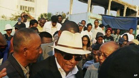 Richard Jean-Louis Robinson leaves after speaking at a rally in Antananarivo, Madagascar