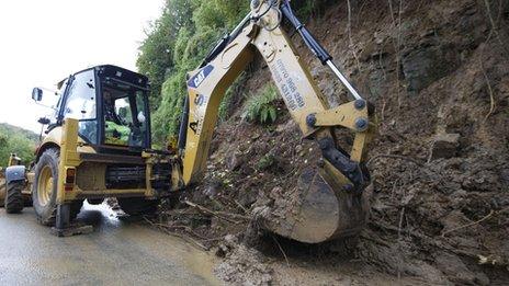 Clearing work at the A466 in Tintern on Monday