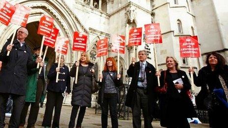 Demonstrators at the Royal Courts of Justice