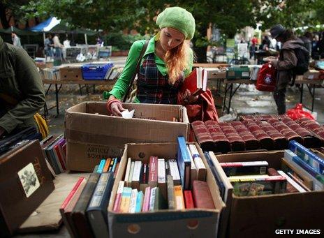 Young woman browsing second-hand books