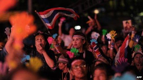 Thai opposition protesters rally in front of Democracy Monument in Bangkok on 11 November