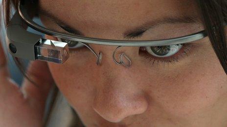 Woman wearing Google Glass
