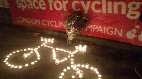 Cyclists gathered at Bow Roundabout for vigil