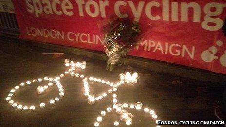 Vigil for cyclist at Bow Roundabout