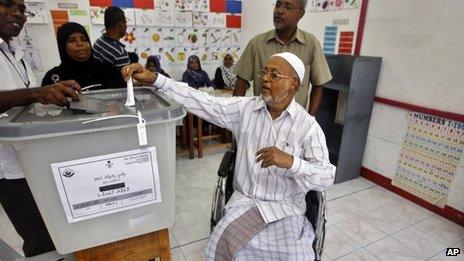 A man casts his vote in Male, Maldives