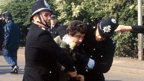 A miner arrested by police at Orgreave
