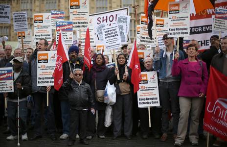 Protest outside parliament in 2012 after announcement of Remploy closures