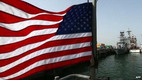 US flag flies at Bahrain's Salman Port in Manama (12 May 2013)