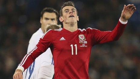Wales' Gareth Bale reacts in frustration