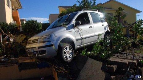 Car damaged by the cyclone in Olbia, Sardinia