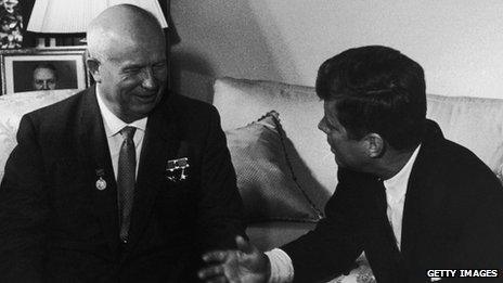 Nikita Khrushchev with John F Kennedy in Vienna, 1961