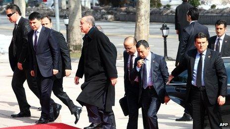 Turkish Prime Minister Recep Tayyip Erdogan and entourage