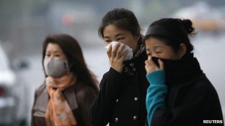 Chinese women in smog
