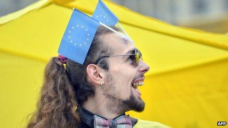 An activist in the Ukrainian movement "For European Future"