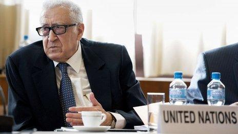 UN special envoy to Syria Lakhdar Brahimi at talks in Geneva (25 November 2013)