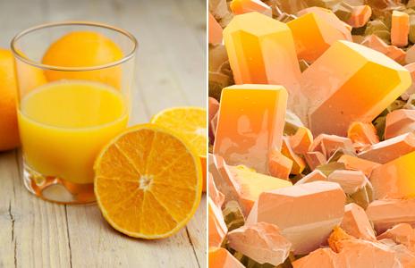 Orange juice and E300 crystals. Photographs by: Thinkstock and Science Photo Library