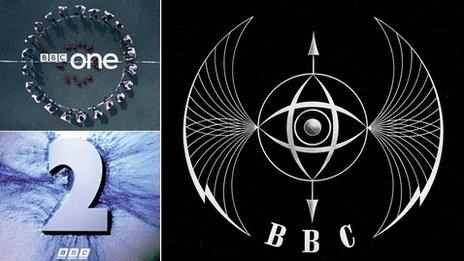 Idents for BBC One and BBC Two alongside the original one made for the BBC in 1953, known as the bat's wings