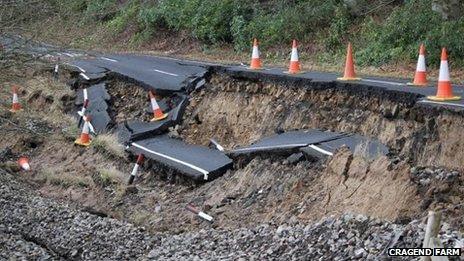 Landslip-hit Rothbury road: 'Life goes on' for community - BBC News