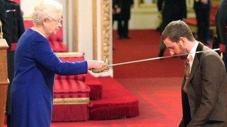 The Queen confers a knighthood on Sir Bradley Wiggins