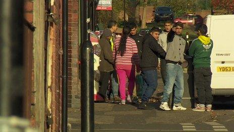 A group of Roma migrants in Page Hall, Sheffield