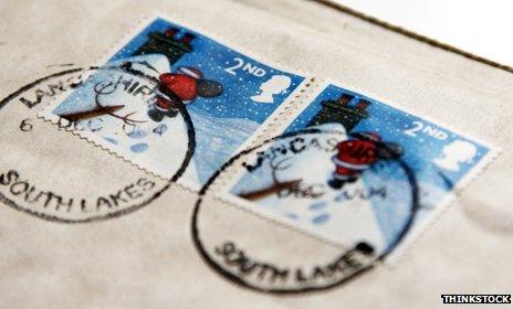 Envelope with Christmas stamps