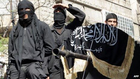 Al-Nusra Front taking part in a parade in Aleppo. Oct 2013