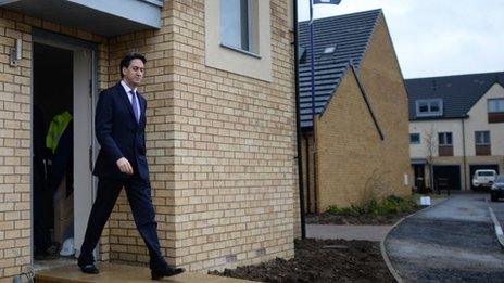 Ed Miliband visits a new housing development in Hertfordshire