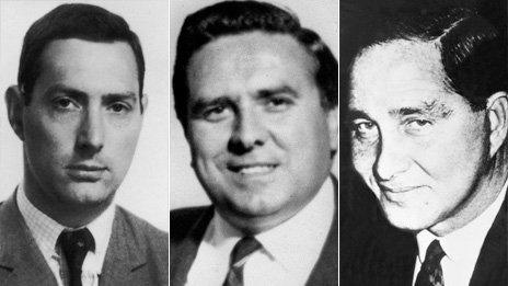 From left to right, police shots of Bruce Reynolds, Ronald "Buster" Edwards, Ronnie Biggs at the time of the robbery in 1963