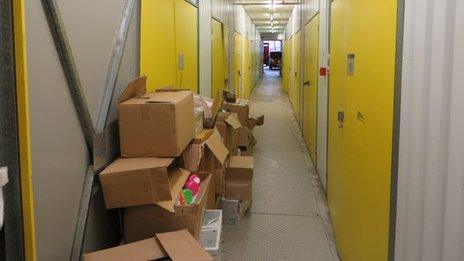 Boxes in the corridor at Access Self Storage in West Norwood