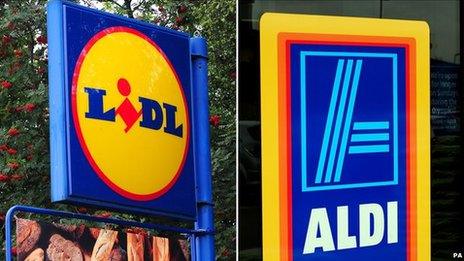 A sign for Lidl and Aldi