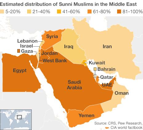 Muslim Sunni population density in the Middle East
