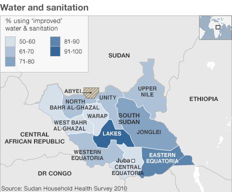 Map showing access to water in South Sudan