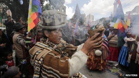 Bolivian indigenous rituals ahead of satellite launch