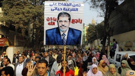Supporters of Mohammed Morsi at a protest in Cairo on 20 December 2013