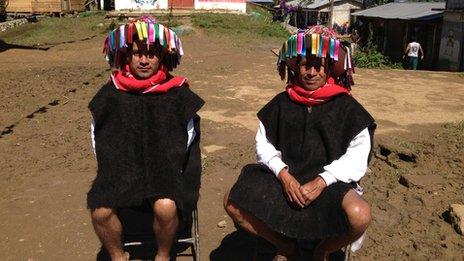 Acteal community leaders wear their traditional headdress