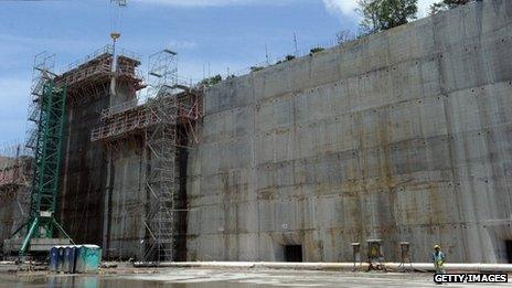 Locks under construction at the Panama Canal