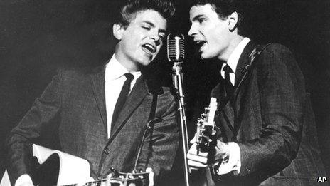 The Everly Brothers, Don (R) and Phil, performing on stage. (AP Photo, File)