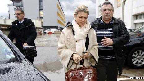 Corinna Schumacher arrives at the CHU hospital emergency unit in Grenoble on 3 January