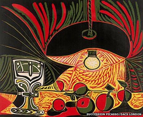 Still Life under the Lamp, linocut by Pablo Picasso