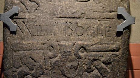William Bogle had his name added to this ancient tombstone in the 18th century