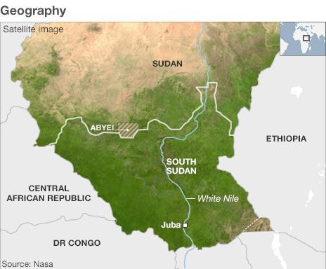 Map showing the geography of South Sudan