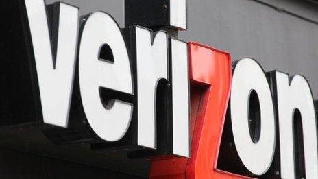 A Verizon sign on a building in Chicago, Illinois.