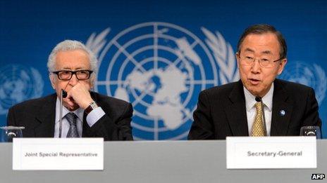 Lakhdar Brahimi (L) and Ban Ki-moon